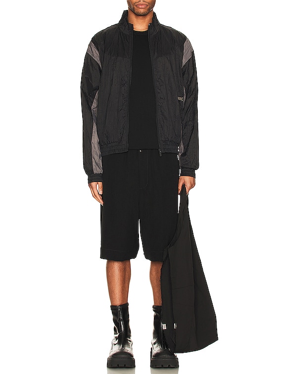 C2H4 Wrinkled Nylon Arch Paneled Track Jacket in Black & Gray | FWRD