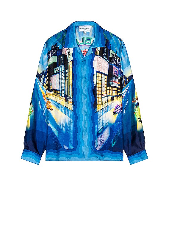 Casablanca Cuban Collar Long Sleeve Shirt in Tokyo Nights | FWRD