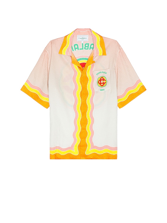 Casablanca Cuban Collar Short Sleeve Shirt in Rainbow Monogram