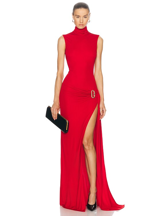 open lace back dress Maxi Long Red Velvet Formal Evening Dress with Side Slit TS2602 Red / Size 16W