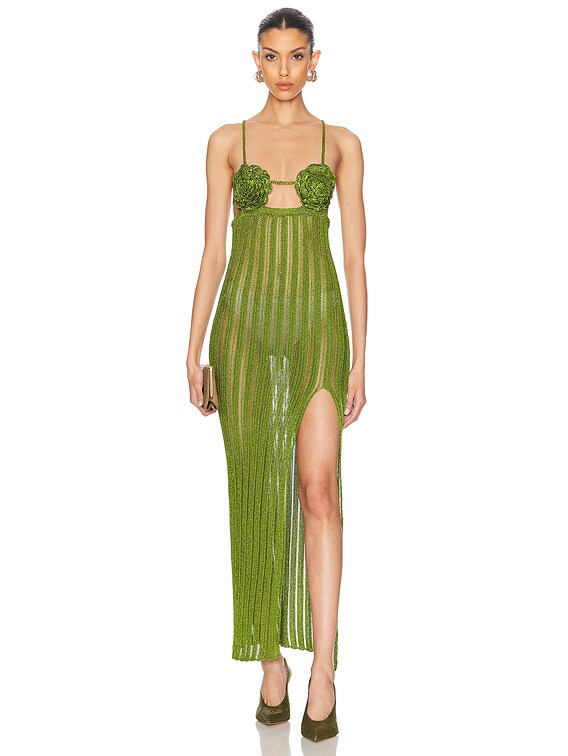 Casablanca Crochet Long Dress in Green | FWRD