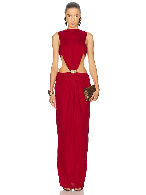 Casablanca Jersey Cut Out Maxi Dress in Red