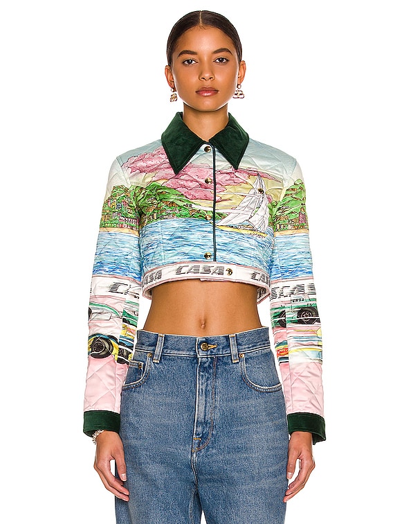Casablanca Printed Quilted Satin Cropped Jacket in The Art of