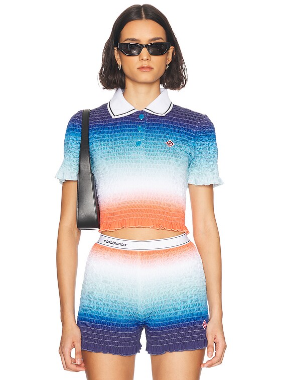 Gradient Shirred Polo Top