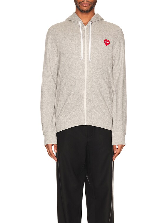 COMME des GARCONS PLAY Invader Hooded Sweatshirt in Grey | FWRD
