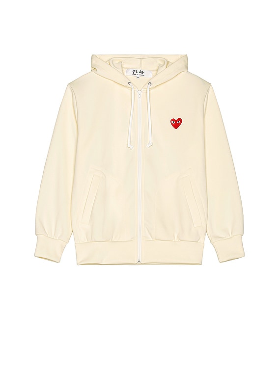 COMME des GARCONS PLAY Zip Poly with Red in Ivory | FWRD