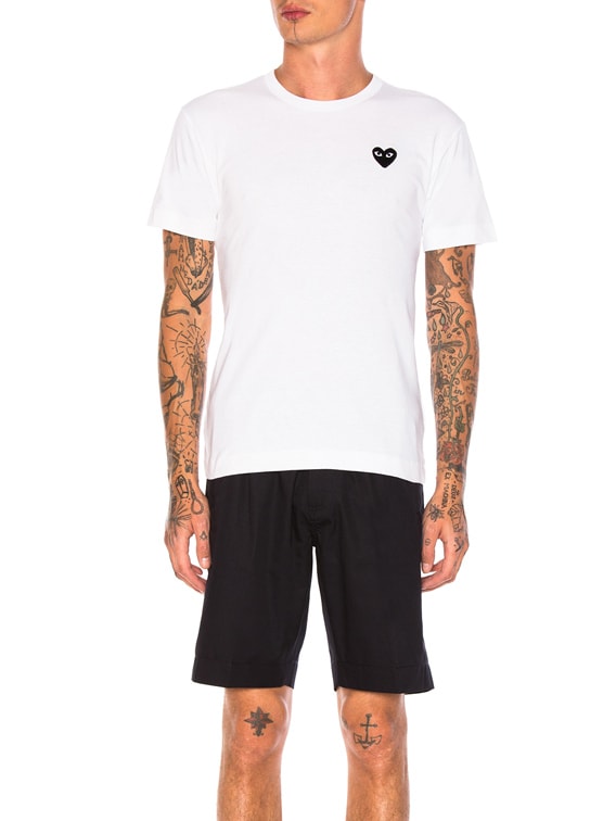 COMME des GARCONS PLAY Cotton Tee with Black Emblem in White | FWRD