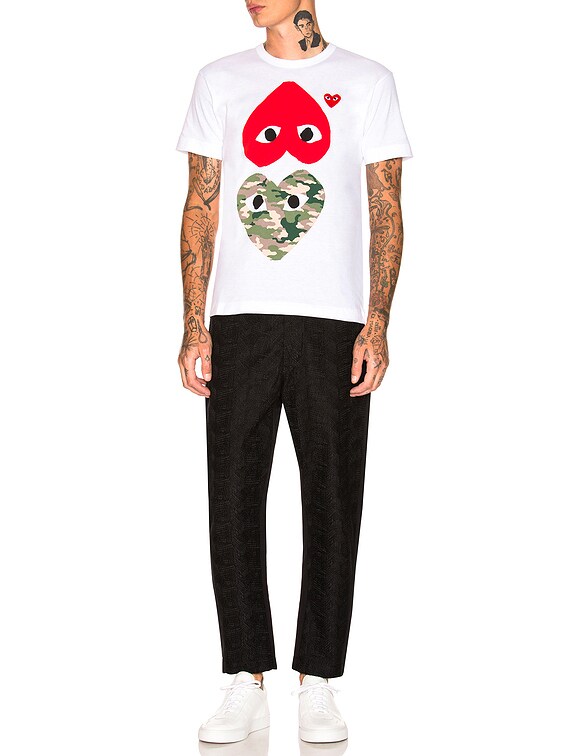 COMME des GARCONS PLAY Camouflage Double Emblem Tee in White | FWRD