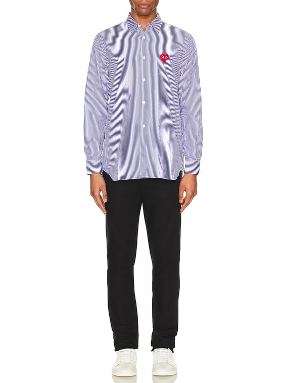 COMME des GARCONS PLAY Invader Stipe Shirt in Blue & White