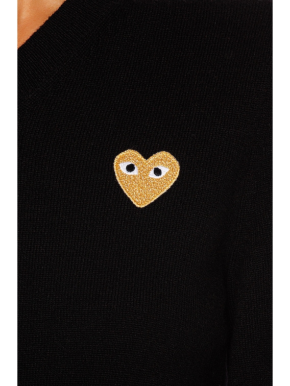 Comme des Garcons Play Gold Heart Knit Cardigan Sweater Navy