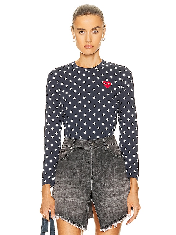 COMME des GARCONS PLAY Cotton Red Emblem Dot Tee in Navy | FWRD