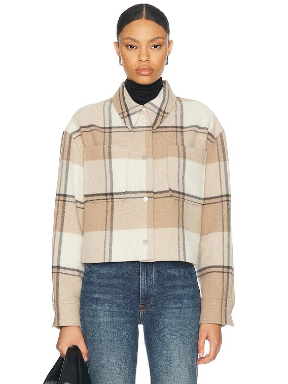 Canada Goose Almandine Cropped Plaid Shirt Jacket in Desert Sand Canada Goose Almandine Cropped Plaid Shirt Jacket in Desert Sand