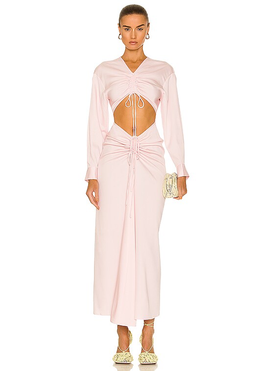 christopher esber ruched disconnect dress Christopher Esber Ruched Disconnect Shirt Dress in Rose Quartz