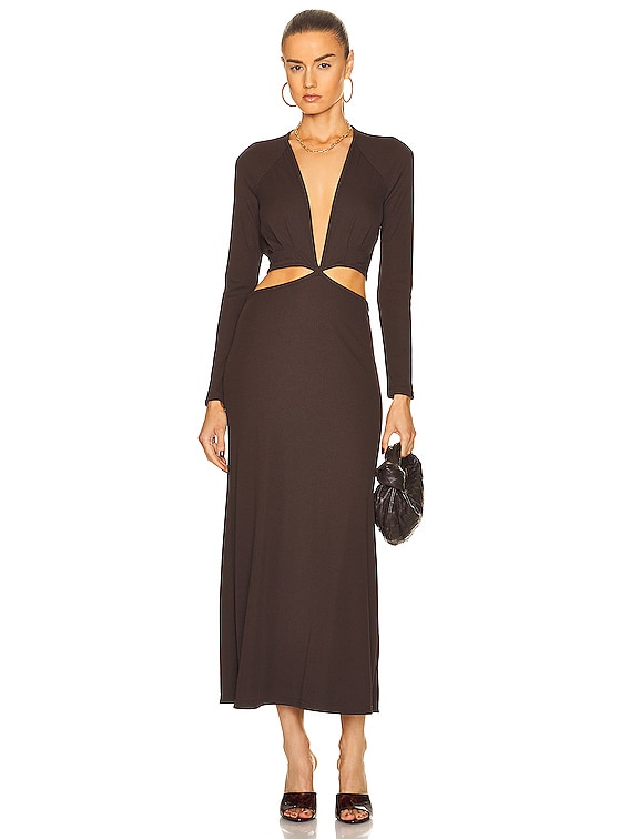 Christopher Esber Open Tie Back Longsleeve Dress in Chocolate | FWRD