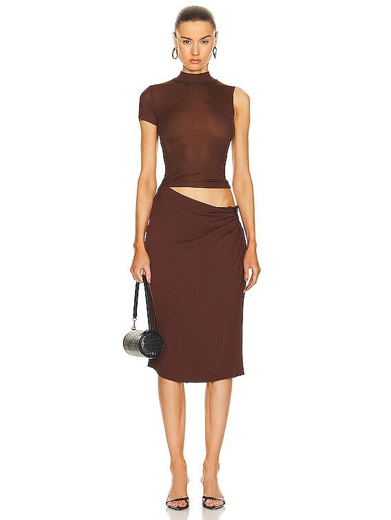 christopher esber brown dress Christopher Esber Brown Fusion Ruched Midi Dress