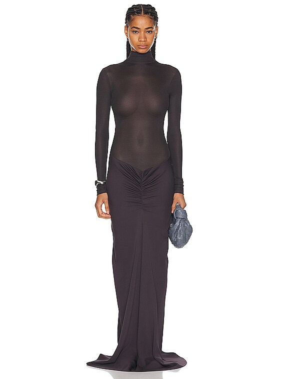 christopher esber fusion long sleeve gathered dress Fusion jersey and gathered crepe mock-neck maxi dress - green