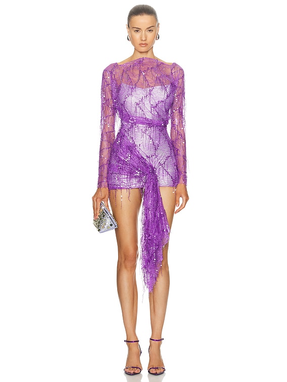 Encased Beaded Ivy Lace Long Sleeve Mini Dress