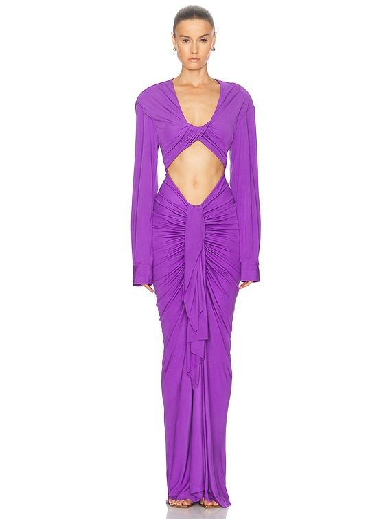 Vivenda Drape Front Long Sleeve Dress