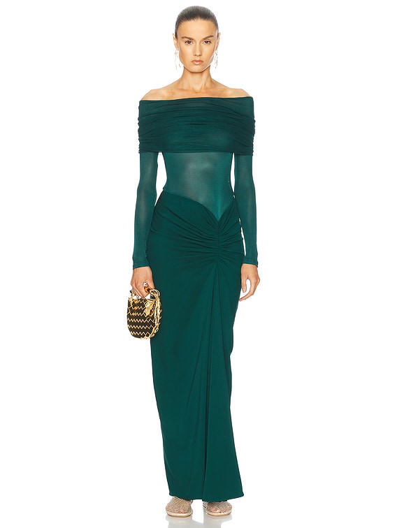 Sonora Veiled Long Sleeve Ruched Dress
