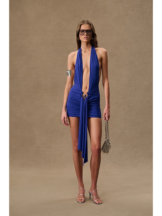Pierced Orbit Halter Drape Mini Dress
