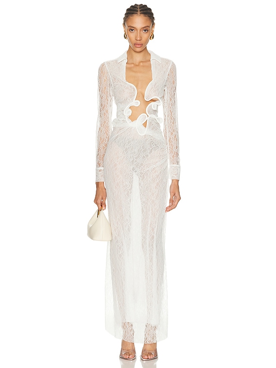 Christopher Esber Lace Plunge Shirt Dress in White | FWRD