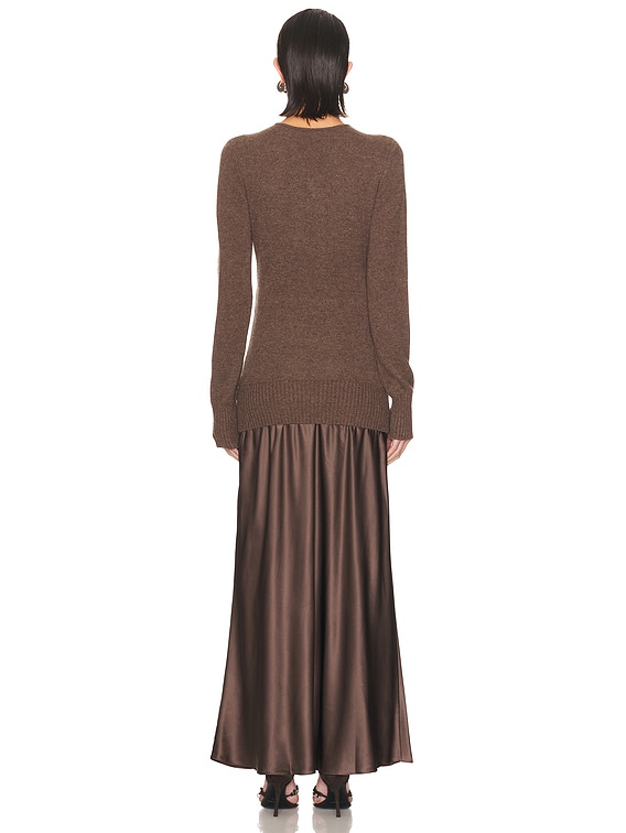 Christopher Esber Orbit Ruched Monument Long Sleeve Dress in Umber | FWRD Christopher Esber Orbit Ruched Monument Long Sleeve Dress in Umber | FWRD