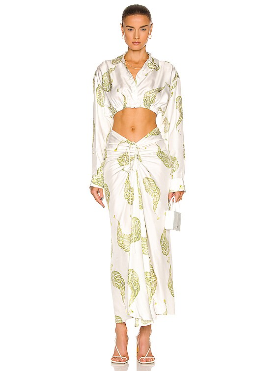 Christopher Esber Ruched Drape Skirt in Fern Paisley Print