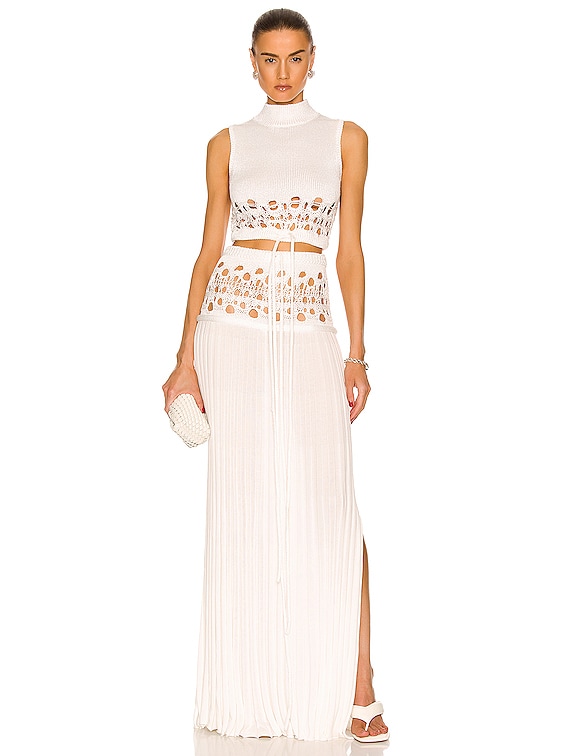 Christopher Esber Crochet Pleat Knit Skirt in Natural | FWRD