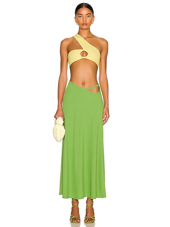 Christopher Esber Looped Torso Rib Maxi Skirt in Emerald | FWRD