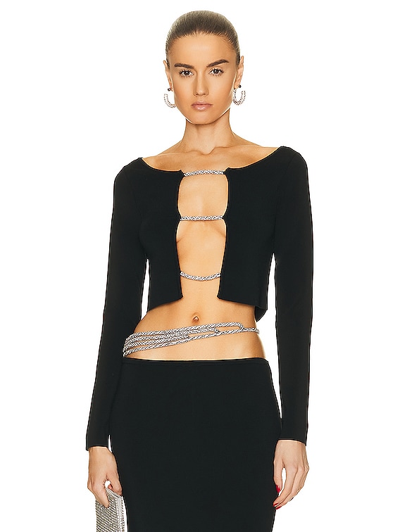 Christopher Esber Long Sleeve Crystal Lattice Top in Black | FWRD