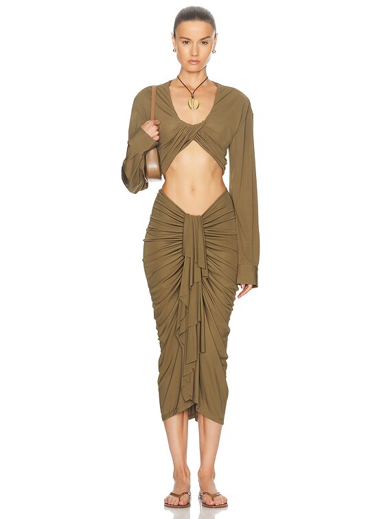 Christopher Esber Vivenda Drape Long Sleeve Top in Olive | FWRD
