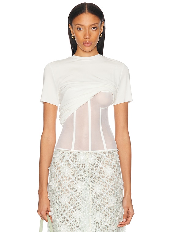 Christopher Esber Coiled Jersey Corseted Tee in White | FWRD