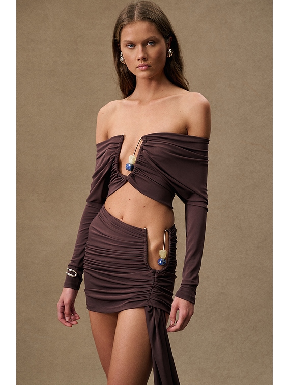 Christopher Esber Arced Palm Shawl Long Sleeve Top in Mahogany | FWRD