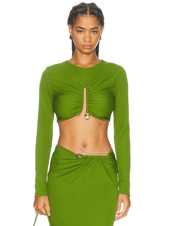 CHRISTOPHER ESBER ショート丈リブトップス Christopher Esber Crystal Pin Long Sleeve Rib Top in Cactus | FWRD