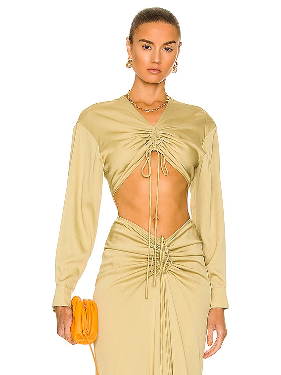 Christopher Esber Ruched Crop Shirt in Pistachio | FWRD