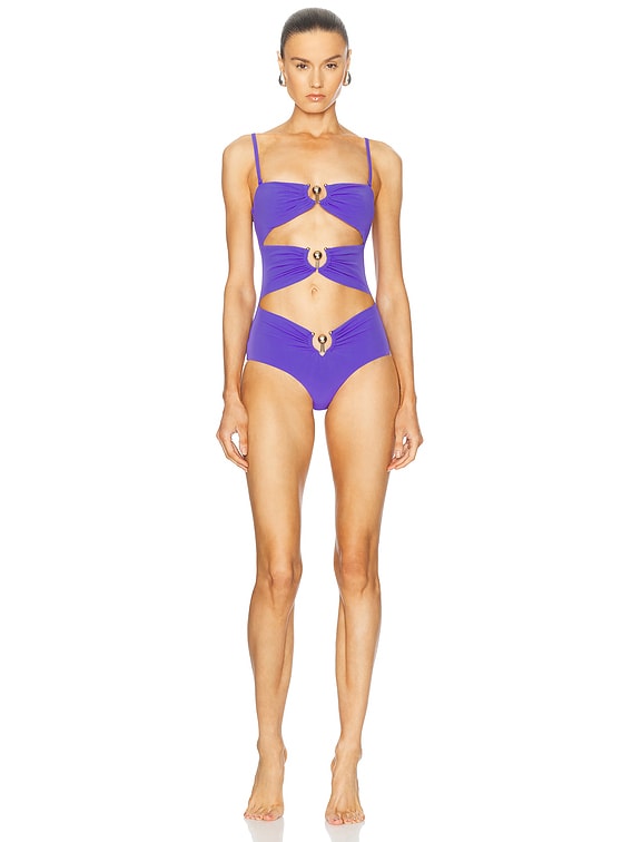 Christopher Esber Pierced Orbit One Piece Swimsuit in Grape
