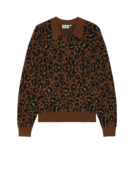 完売品 CARHARTT WIP L/S ARLO POLO カーハート Carhartt WIP Longsleeve Arlo Polo in Camo Leo Jacquard, Tamarind