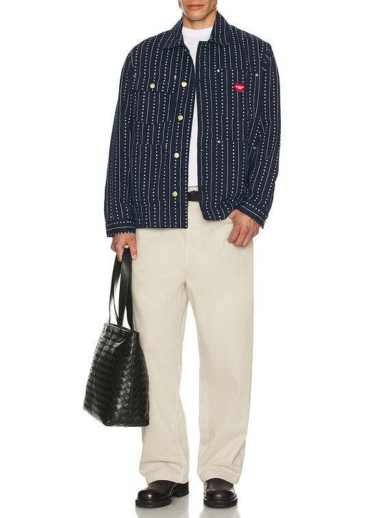 Carhartt WIP Drewe Chore Coat in Rinsed Heart C Pinstripe, Ink