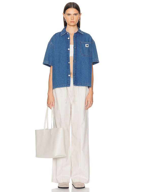 Carhartt WIP Short Sleeve Lovilia Shirt in Blue Heavy Stone