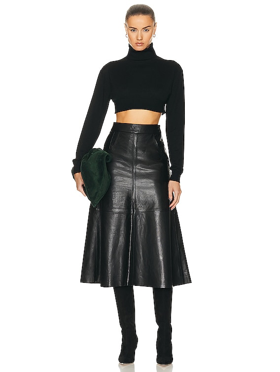 Seamed Vegan Leather Midi Skirt