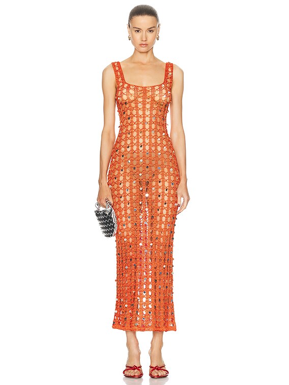 Calle Del Mar Square Neck Crochet Dress in Tomato | FWRD