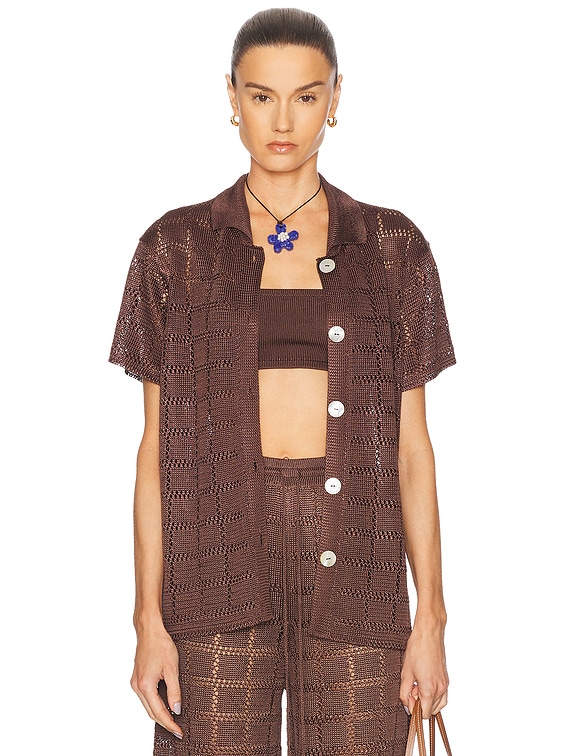 トップス MAZZ patchwork shirt Calle Del Mar Short Sleeve Patchwork Shirt in Chocolate | FWRD