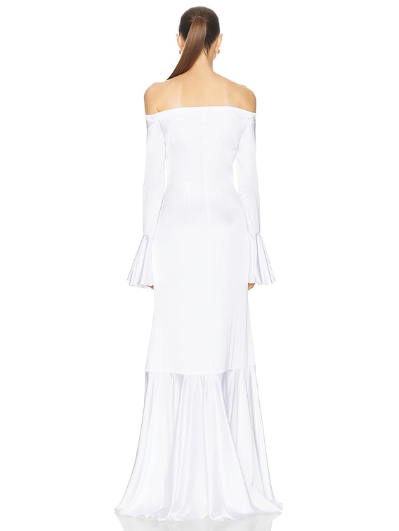 CAROLINE CONSTAS Zarina Off Shoulder Trumpet Gown in Alabaster | FWRD