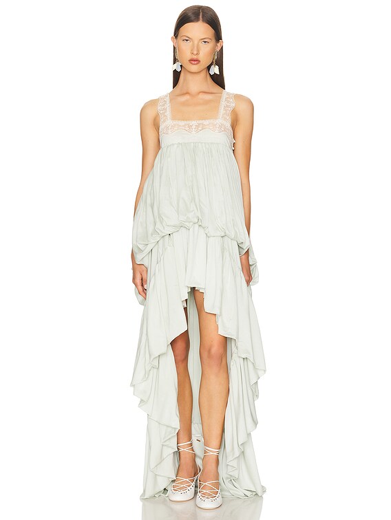 green silk mini dress Women's Crepe Floor Length Gown in Green main image 0