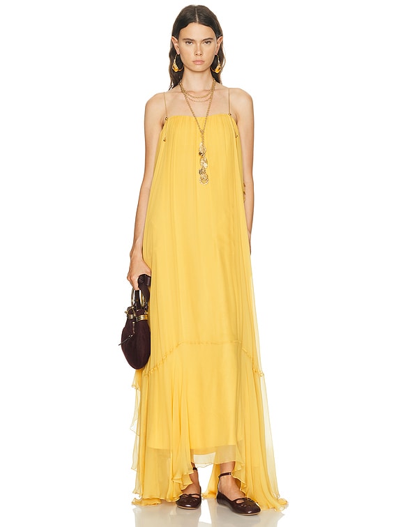 Chloe Silk Mousseline Gown in Mustard | FWRD
