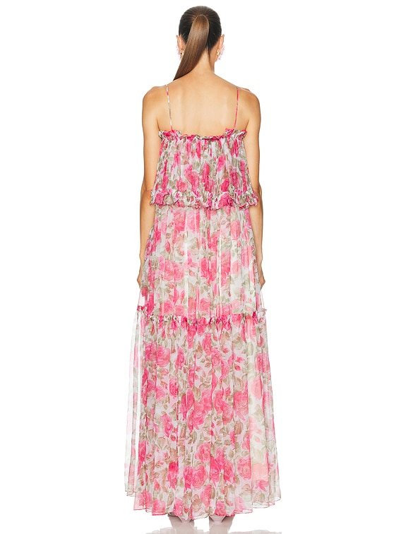 Chloe Drop Waist Maxi Dress in White & Pink | FWRD