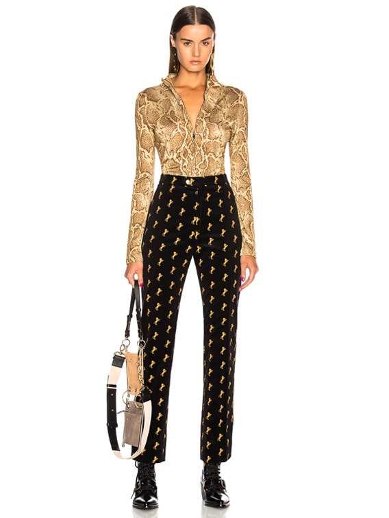 Chloe Snakeskin Quarter Zip Jersey Top in Powder Beige | FWRD