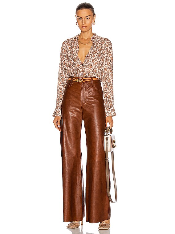 High-rise leather pants in brown - Chloe