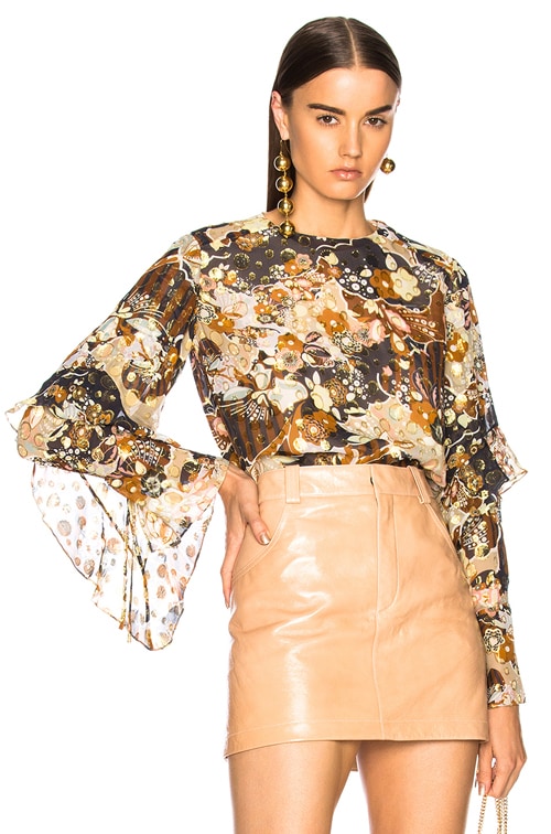 Chloe Deco Cloud Print Lurex Jacquard Blouse in Multi | FWRD