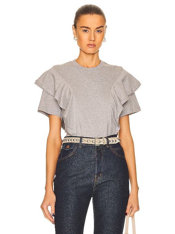 grey ruffle shirt